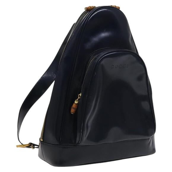 GUCCI Bamboo Shoulder Bag Patent Leather Navy Gold 003 2113 003 2113 - Picture 1 of 16